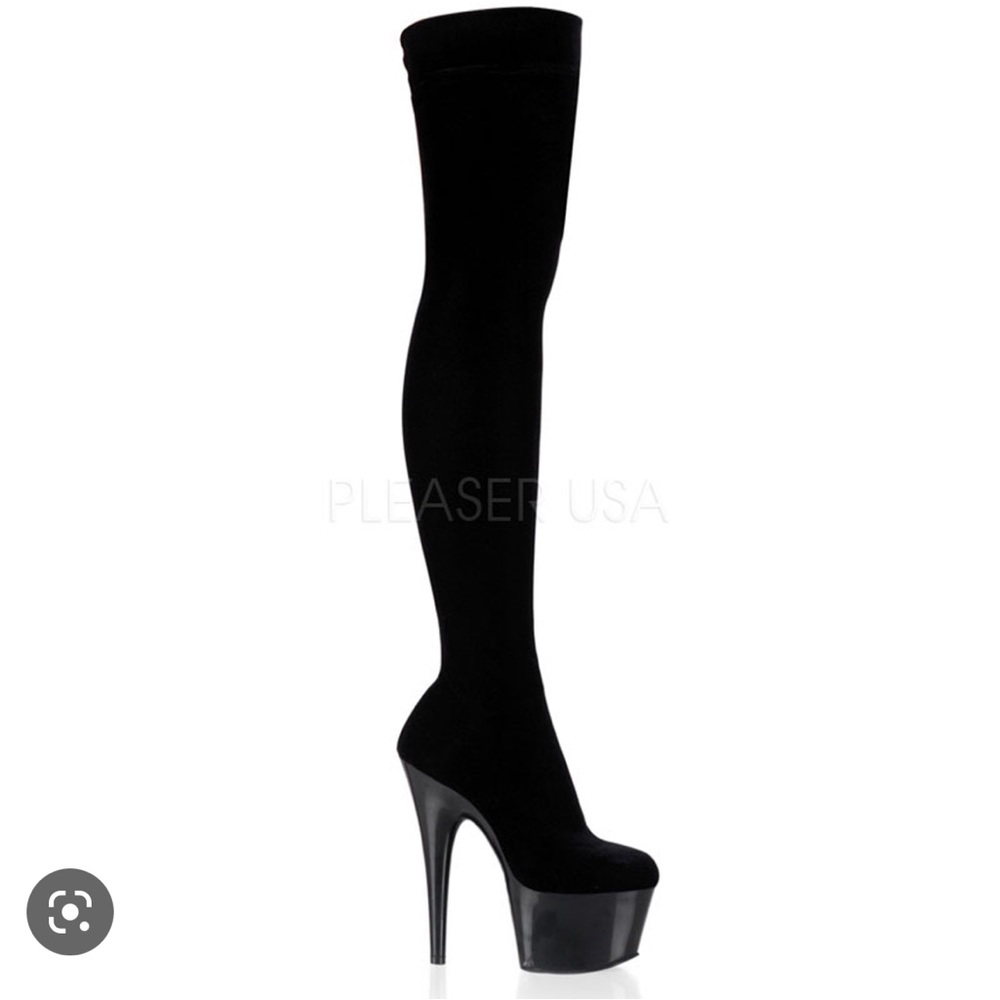 PLEASER Sexy Stretch Velvet Platform 7" Heel Thigh High Boots